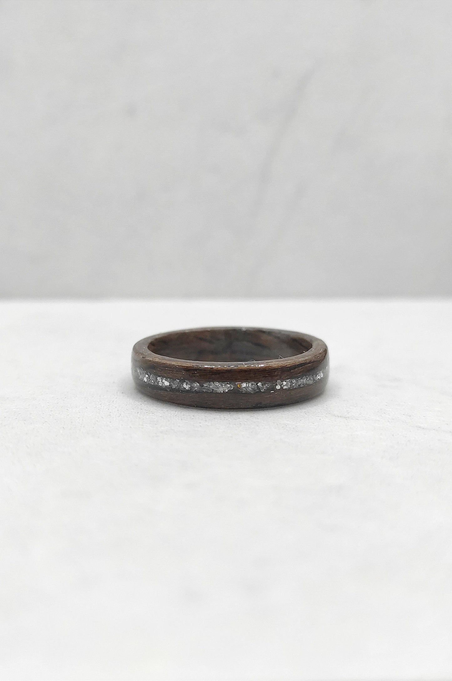 Walnut Wood Ring & Silver Glitter - WoodRingsByJet