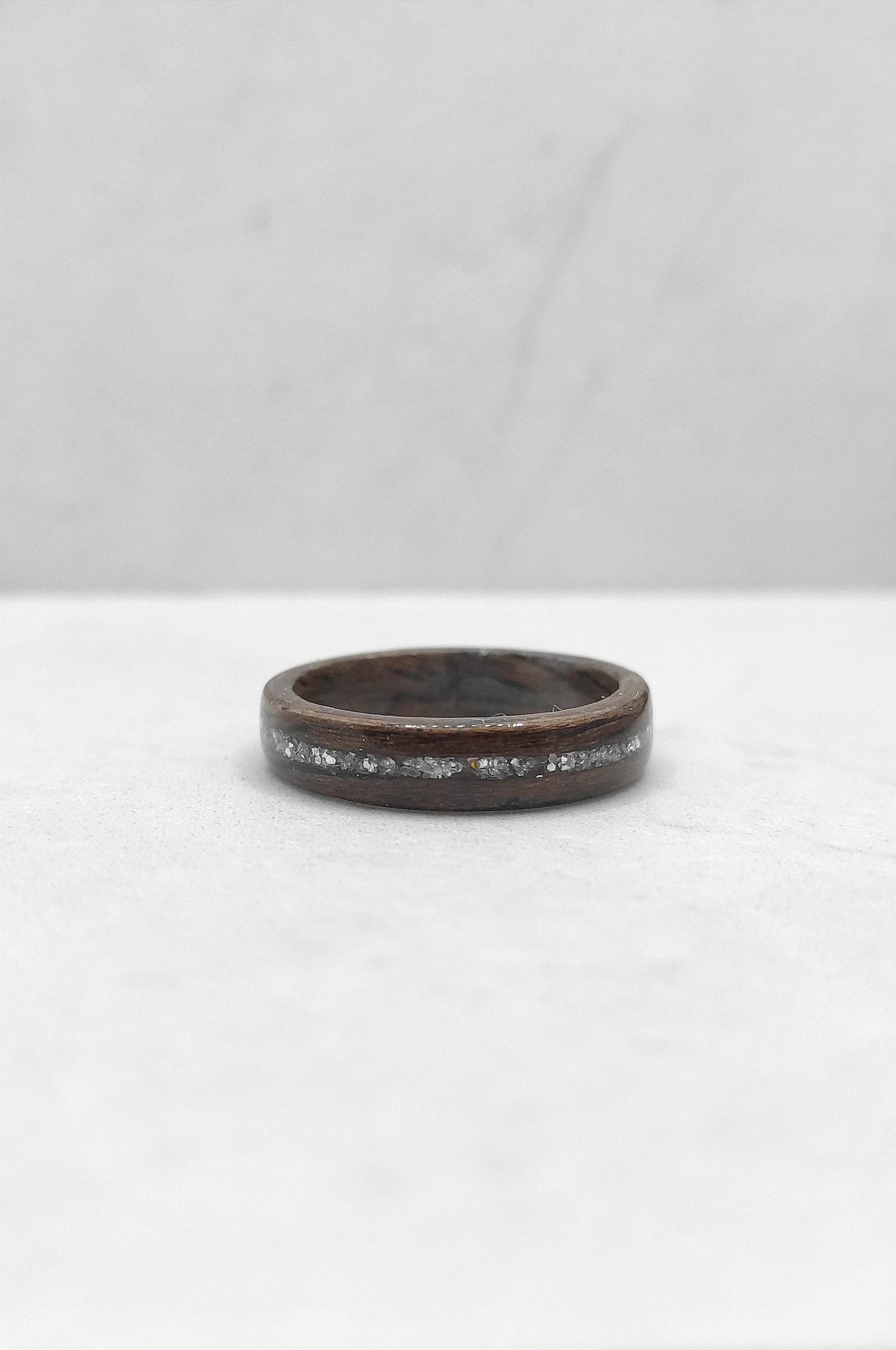 Walnut Wood Ring & Silver Glitter - WoodRingsByJet