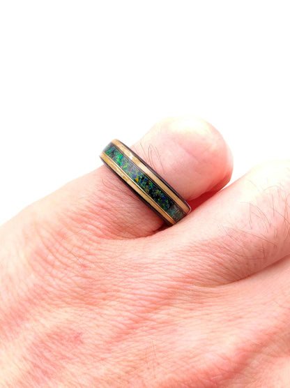 Bentwood Ash Ring & Dark Green Crushed Opal - WoodRingsByJet
