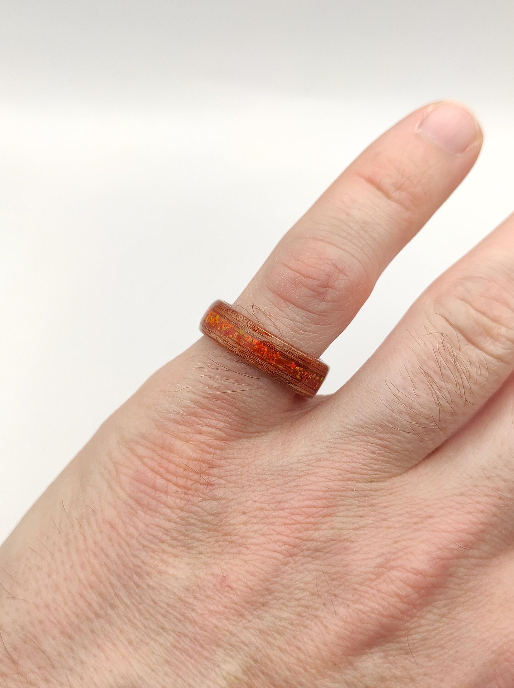 Redwood & Red Fire Opal Ring - WoodRingsByJet