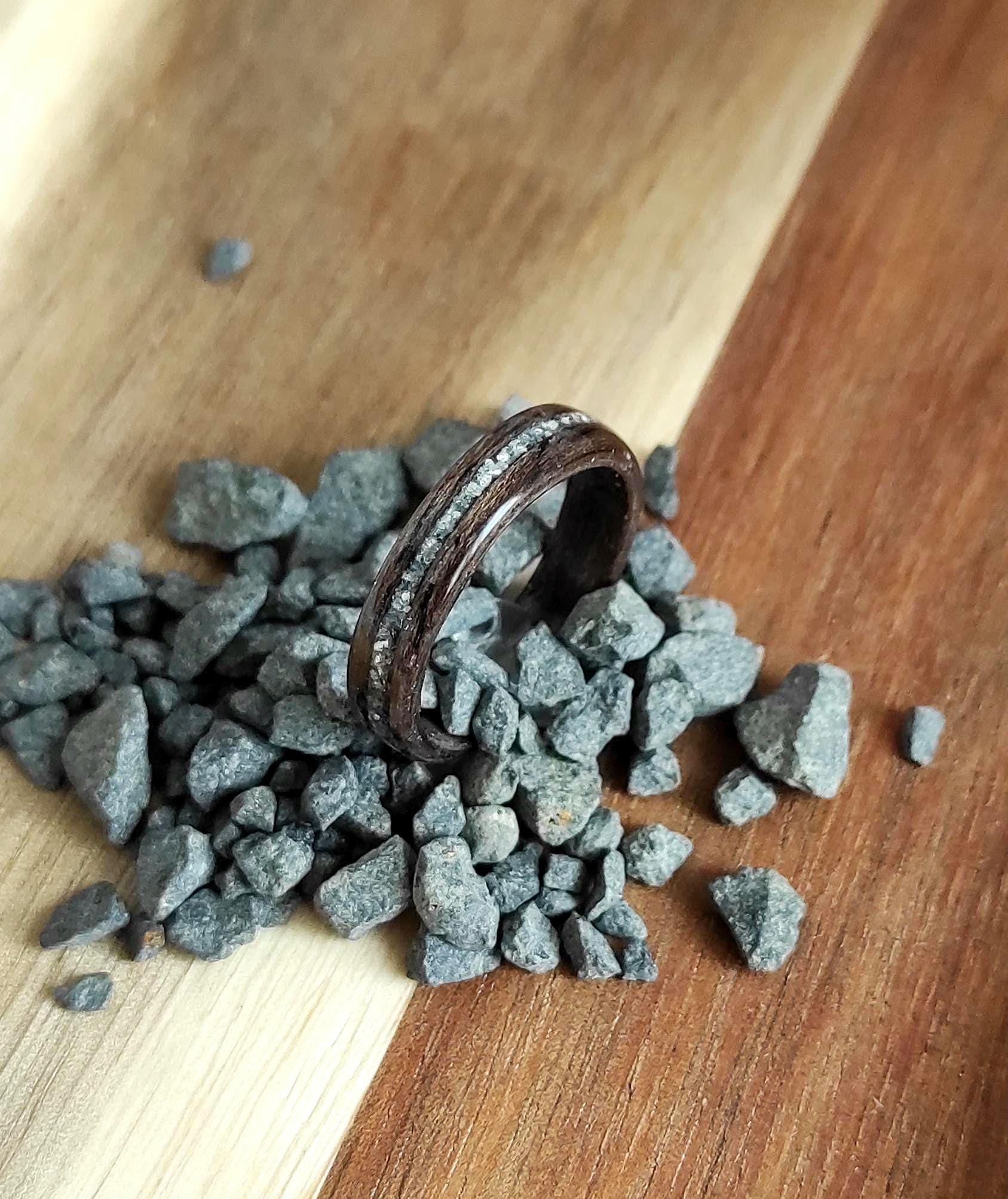 Walnut Wood Ring & Silver Glitter - WoodRingsByJet