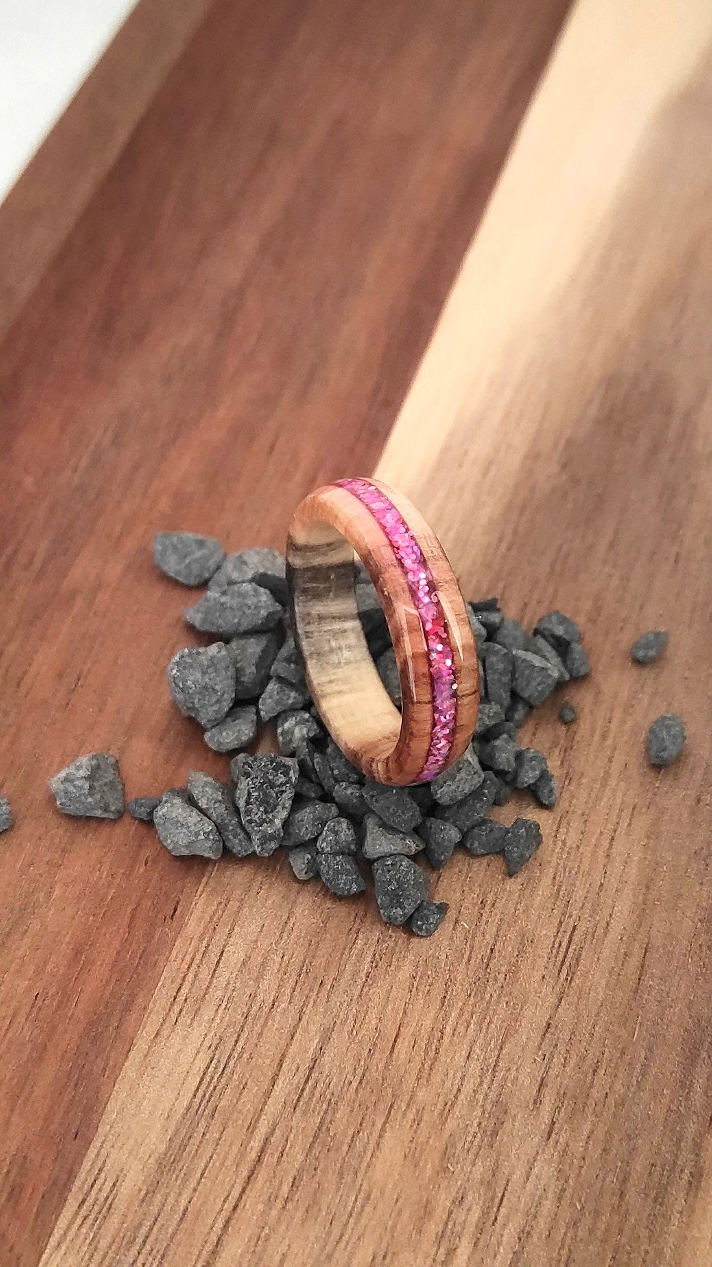 Willow Wood & Rose Pink Opal Ring - WoodRingsByJet