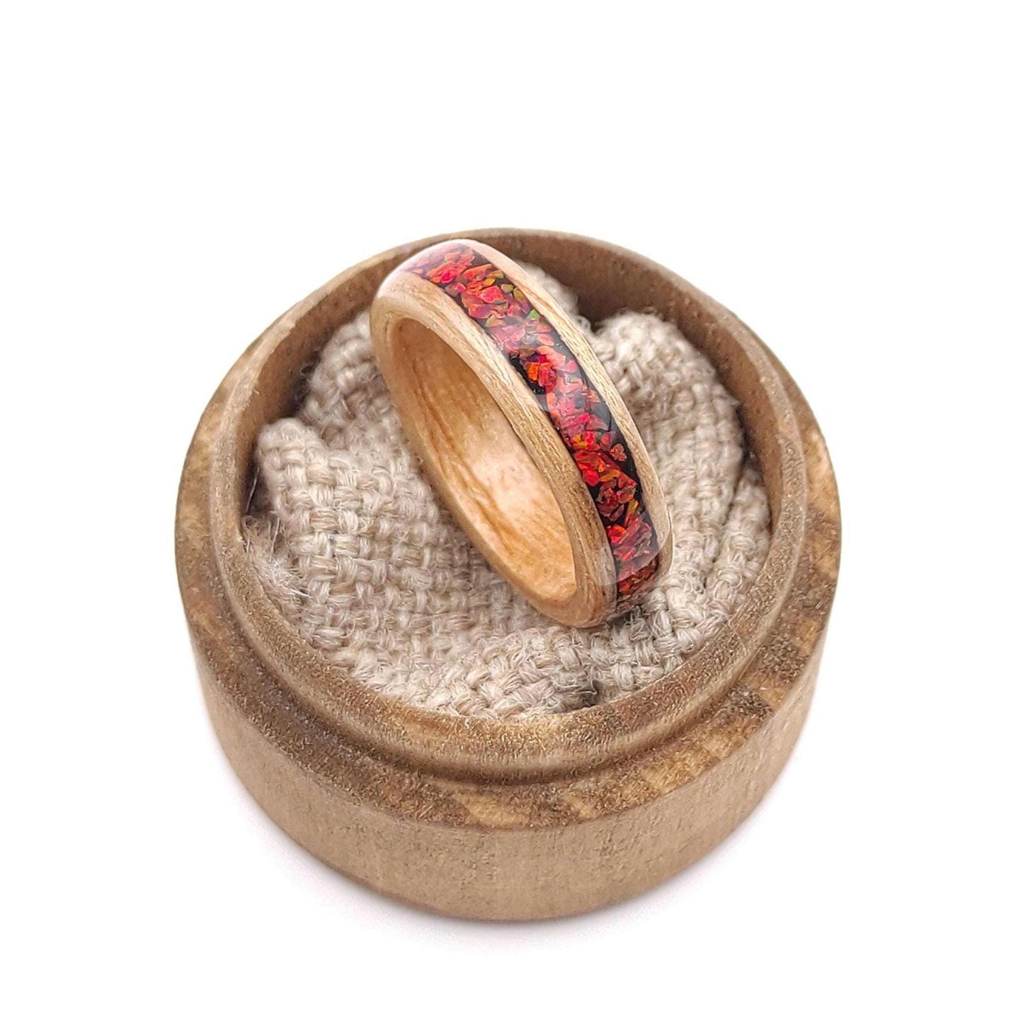 Oak & Red Opal Ring - WoodRingsByJet
