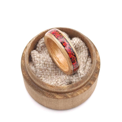 Oak & Red Opal Ring - WoodRingsByJet