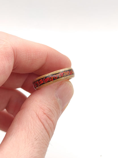 Oak & Red Opal Ring - WoodRingsByJet