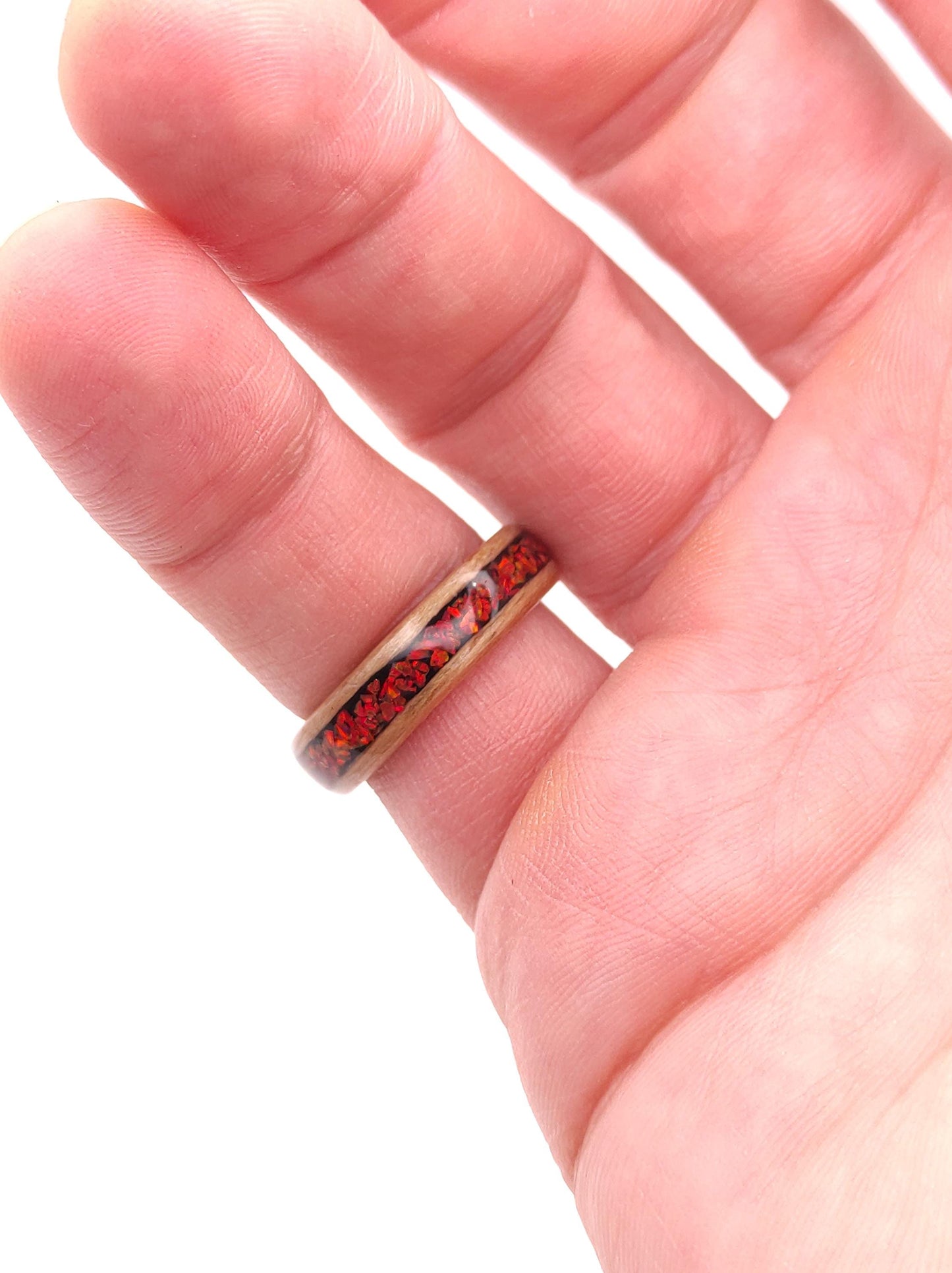 Oak & Red Opal Ring - WoodRingsByJet