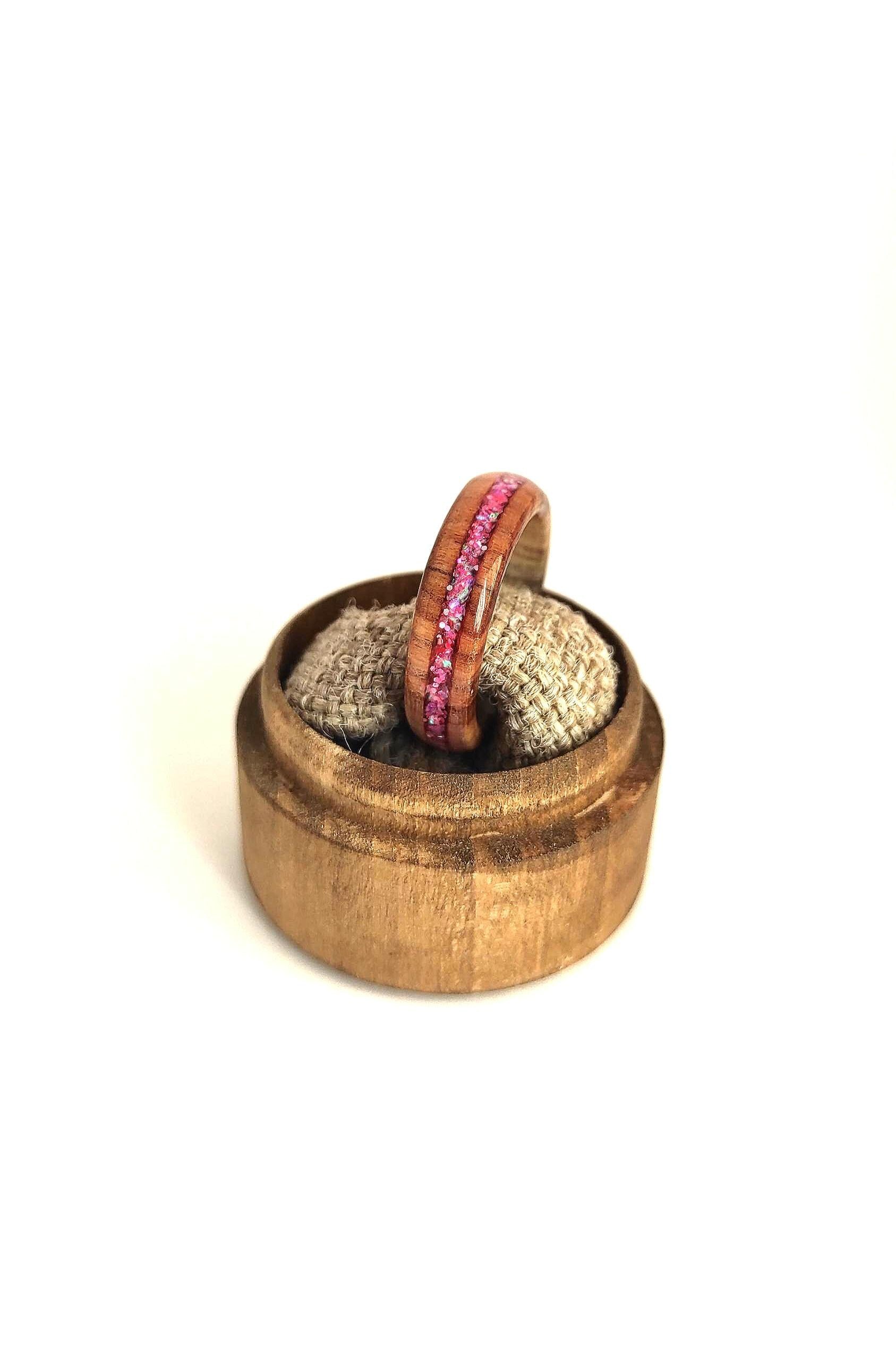 Willow Wood & Rose Pink Opal Ring - WoodRingsByJet