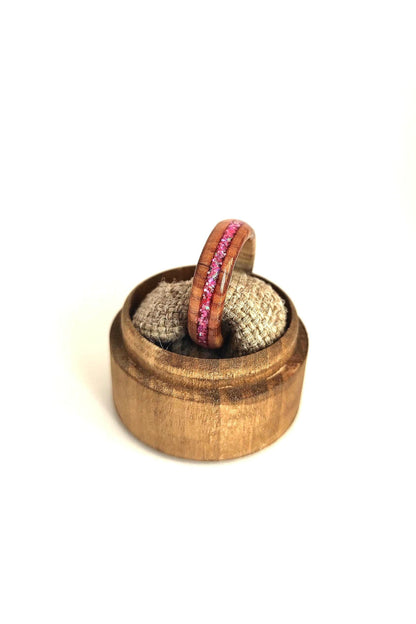 Willow Wood & Rose Pink Opal Ring - WoodRingsByJet