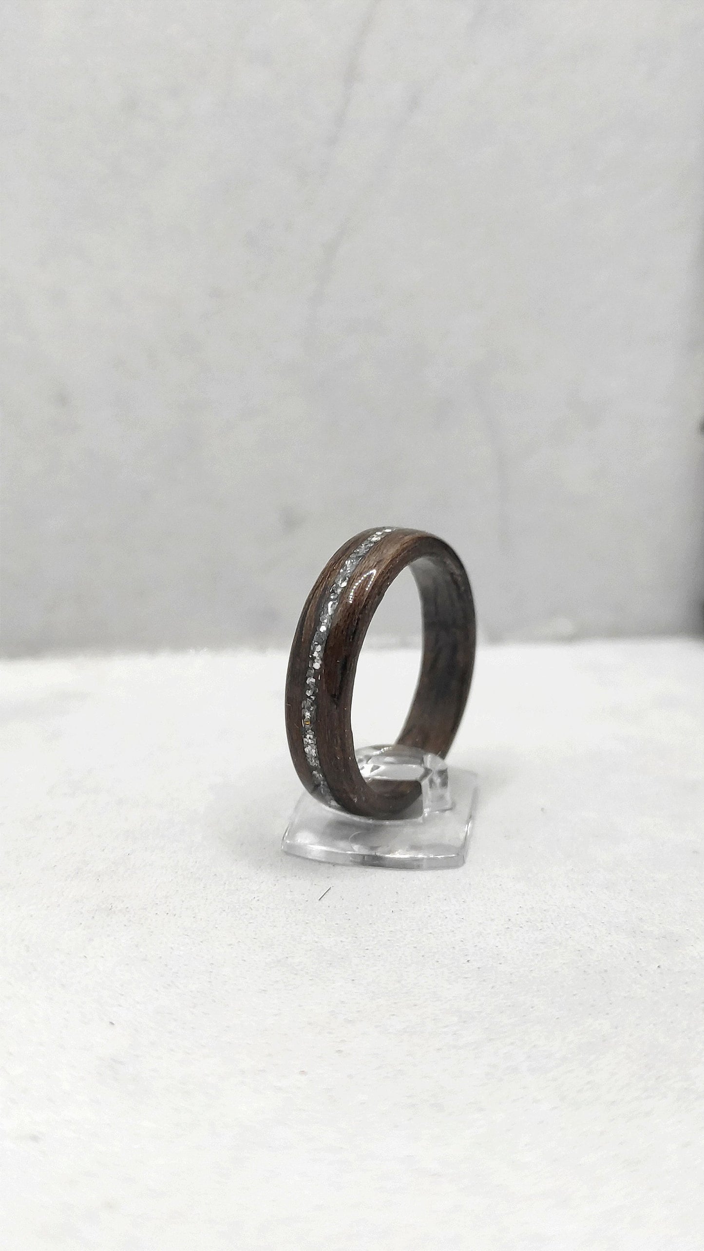 Walnut Wood Ring & Silver Glitter - WoodRingsByJet