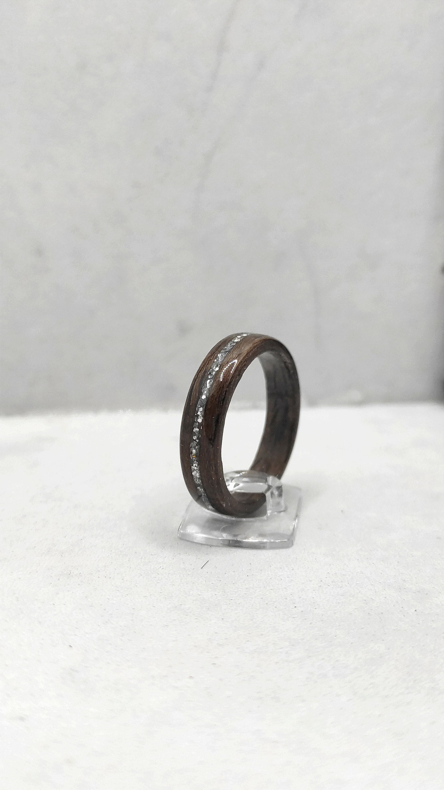 Walnut Wood Ring & Silver Glitter - WoodRingsByJet