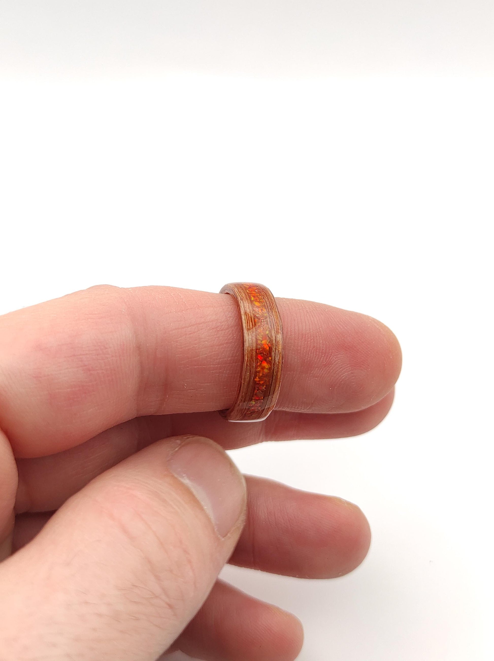 Redwood & Red Fire Opal Ring - WoodRingsByJet