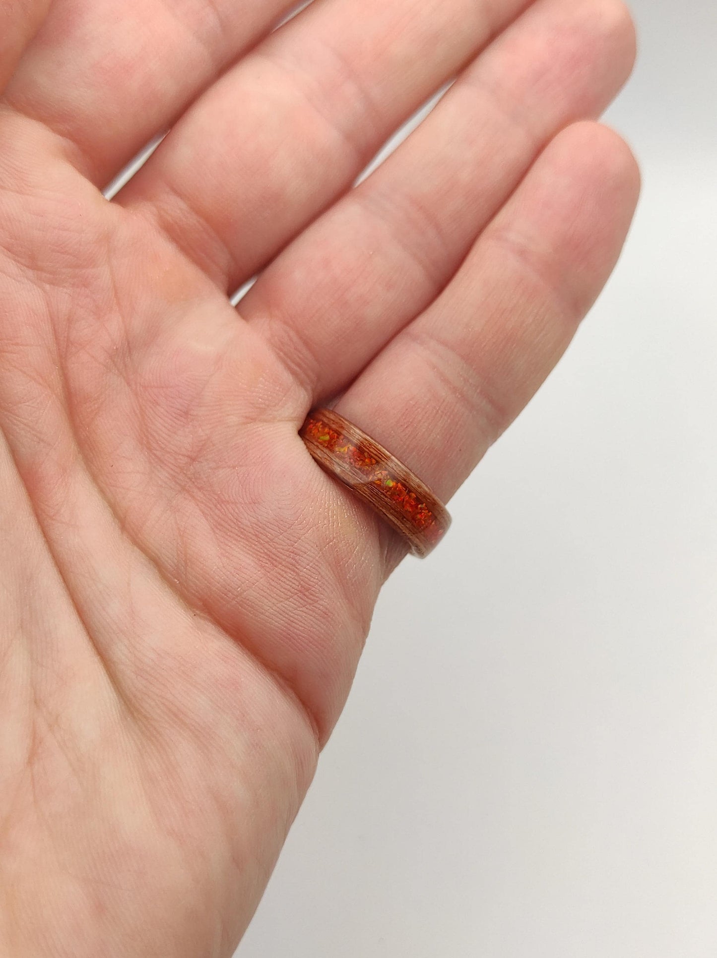 Redwood & Red Fire Opal Ring - WoodRingsByJet