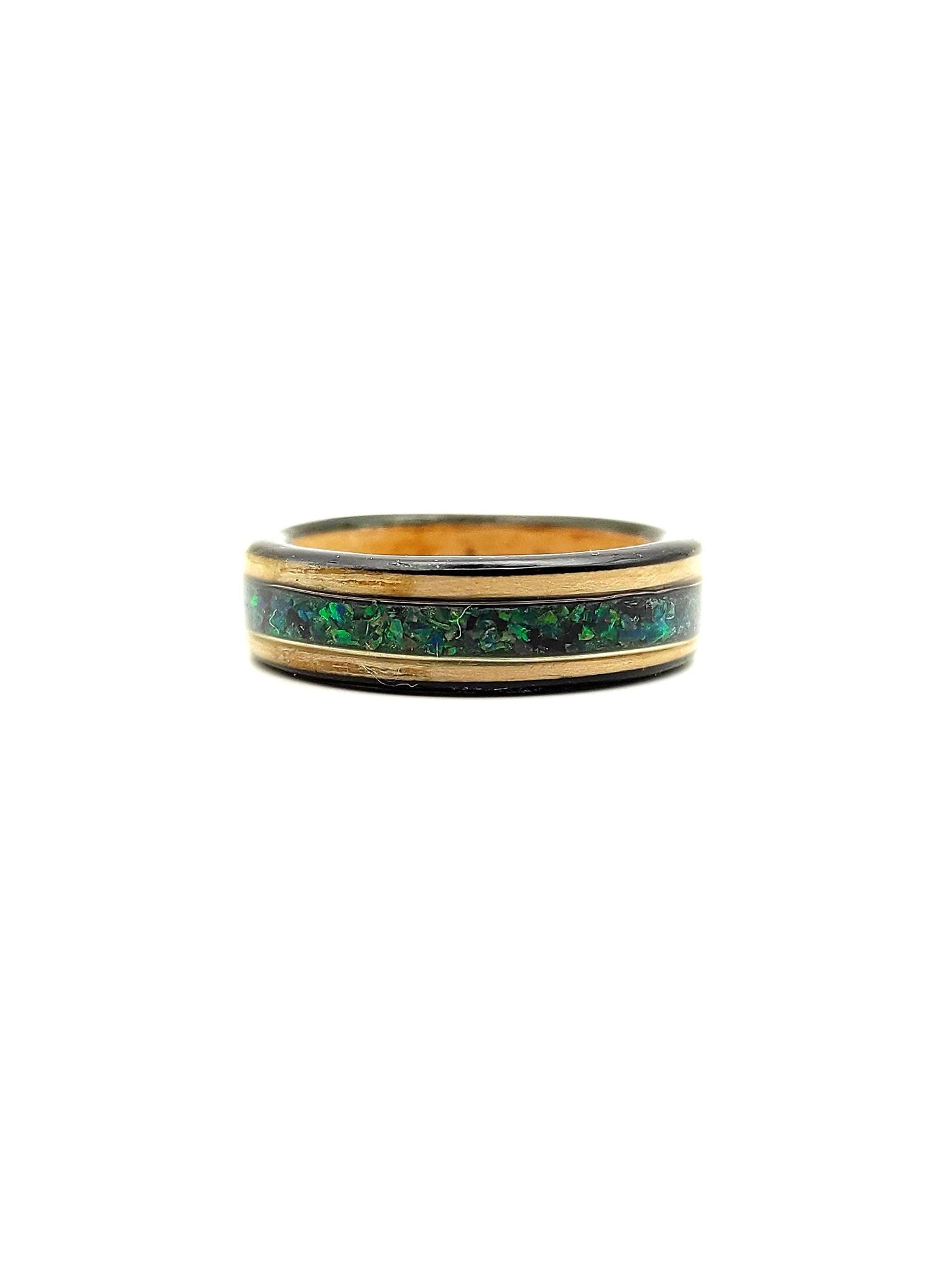 Bentwood Ash Ring & Dark Green Crushed Opal - WoodRingsByJet