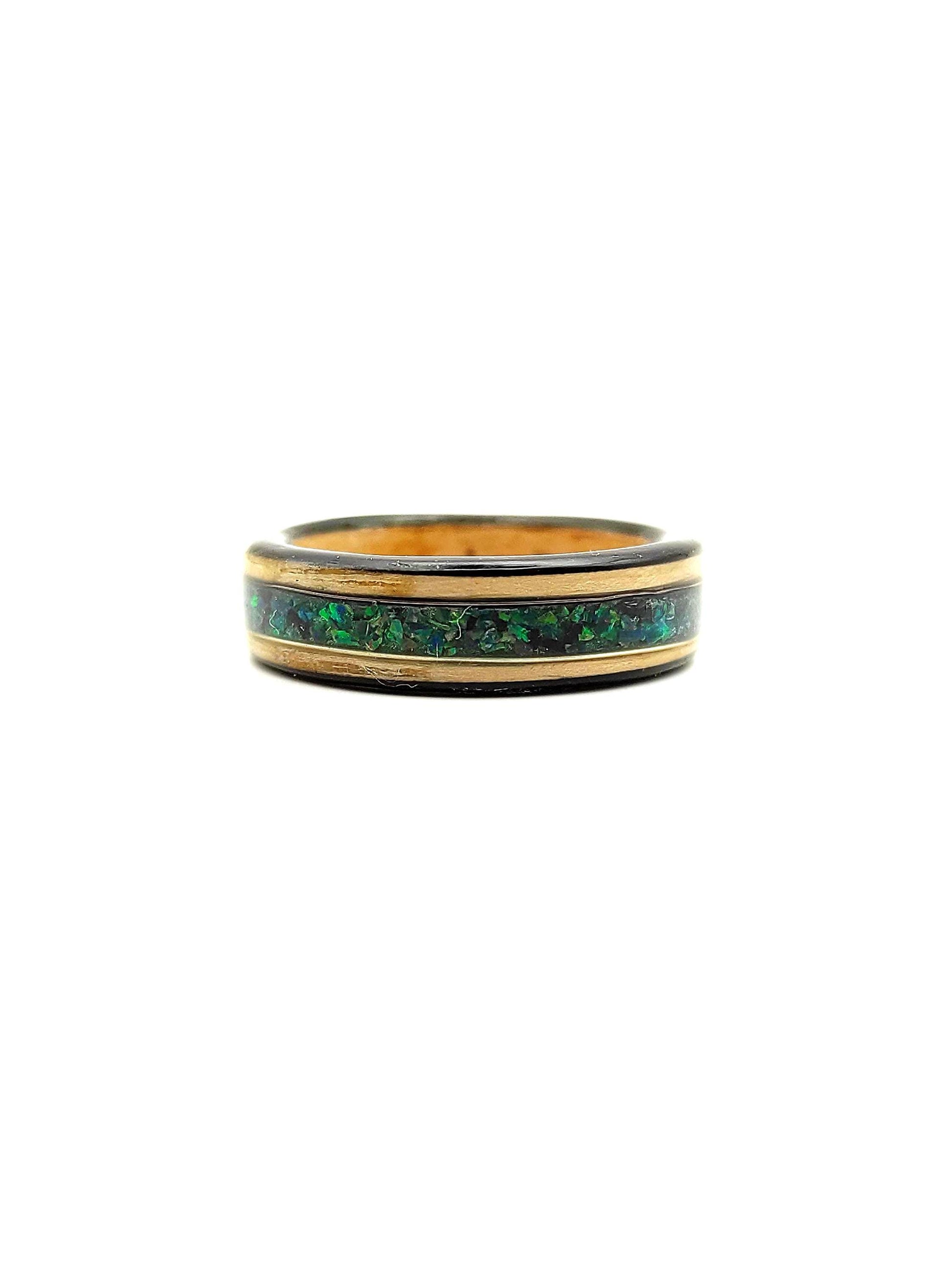 Bentwood Ash Ring & Dark Green Crushed Opal - WoodRingsByJet