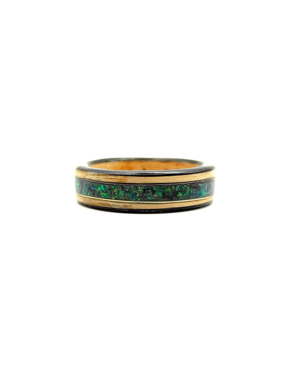 Bentwood Ash Ring & Dark Green Crushed Opal - WoodRingsByJet