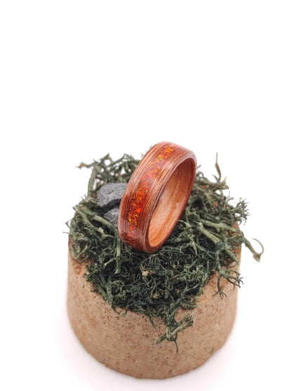 Redwood & Red Fire Opal Ring - WoodRingsByJet