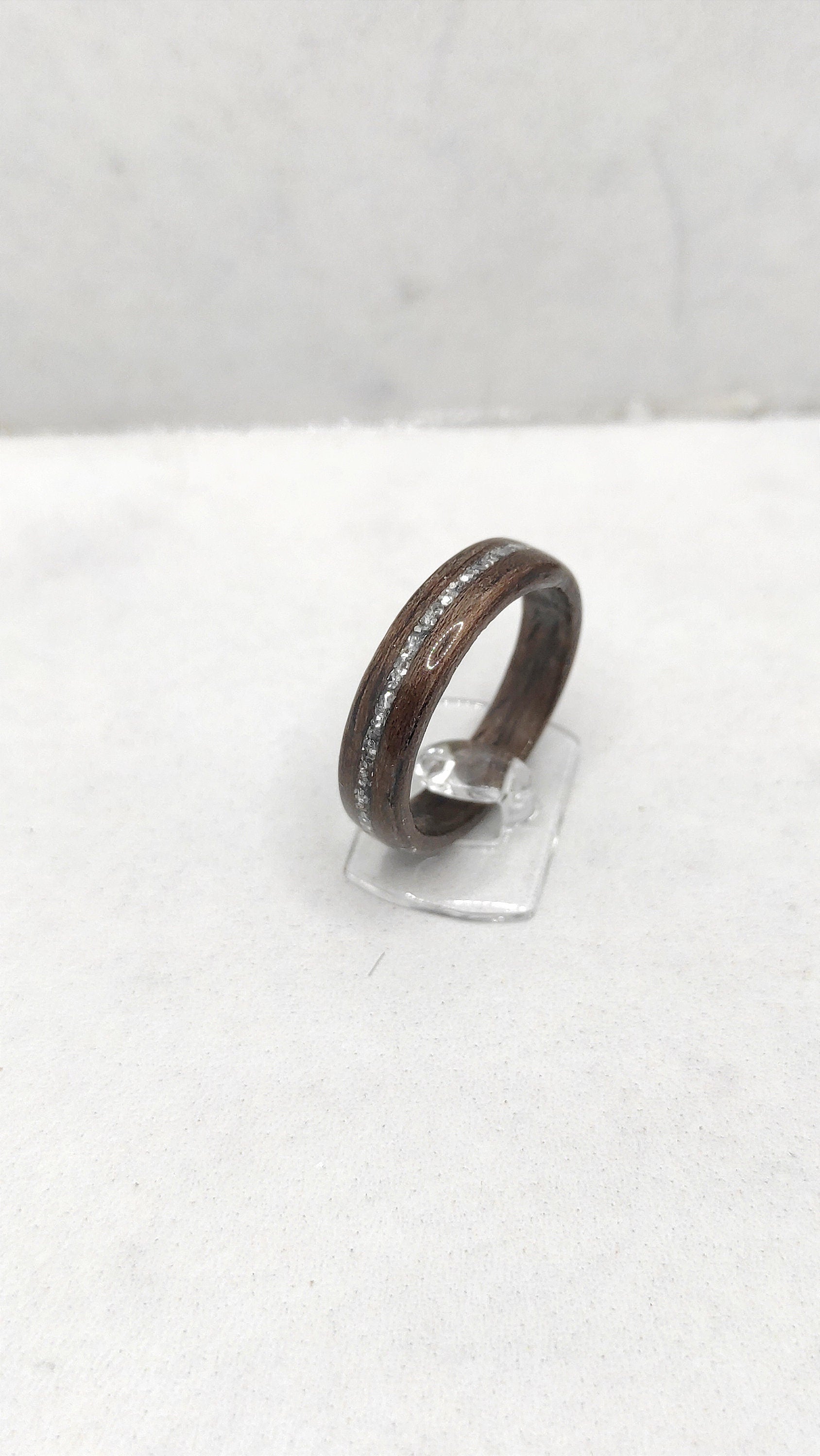 Walnut Wood Ring & Silver Glitter - WoodRingsByJet