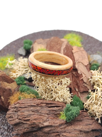 Oak & Red Opal Ring - WoodRingsByJet