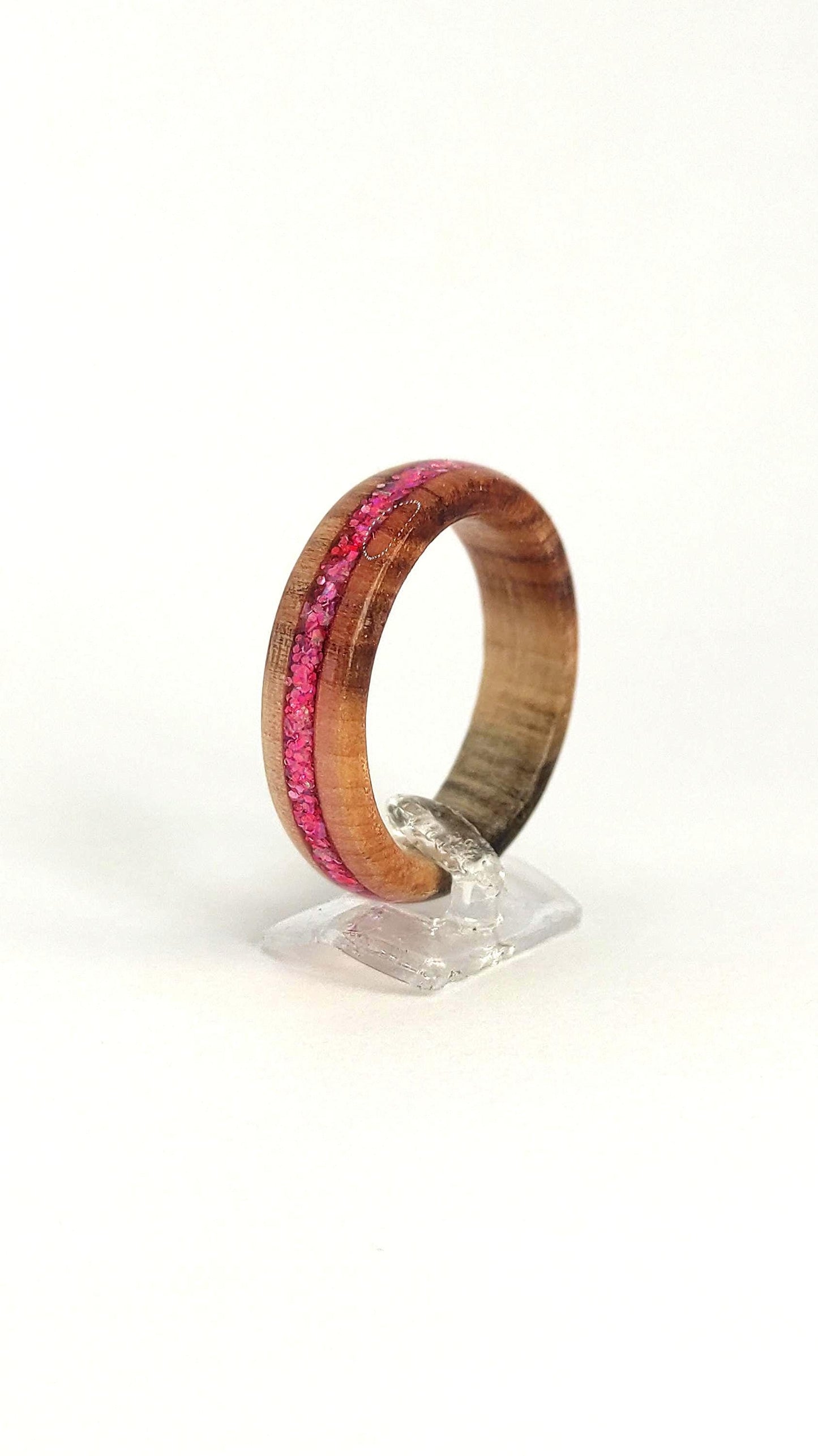 Willow Wood & Rose Pink Opal Ring - WoodRingsByJet