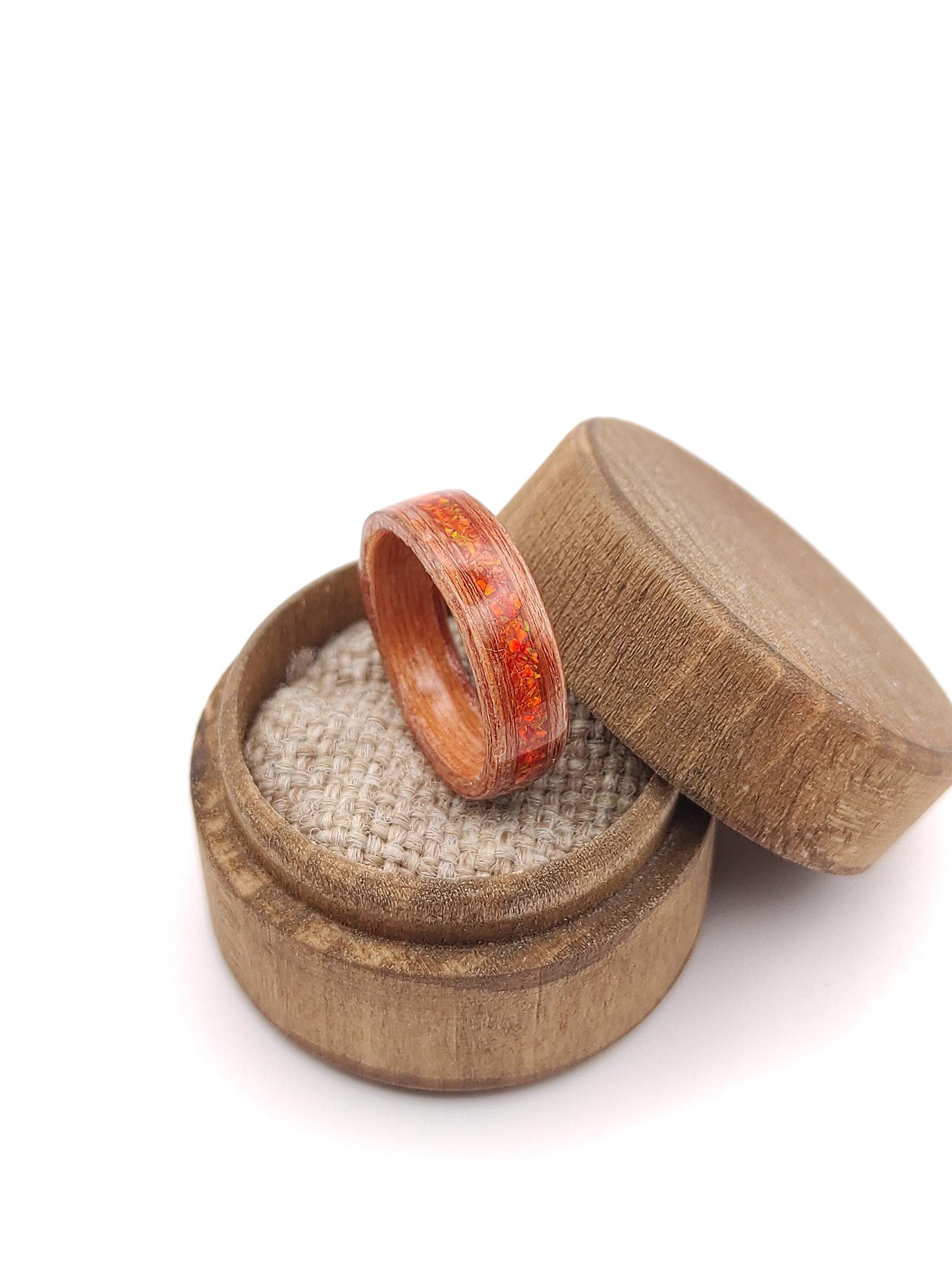 Redwood & Red Fire Opal Ring - WoodRingsByJet