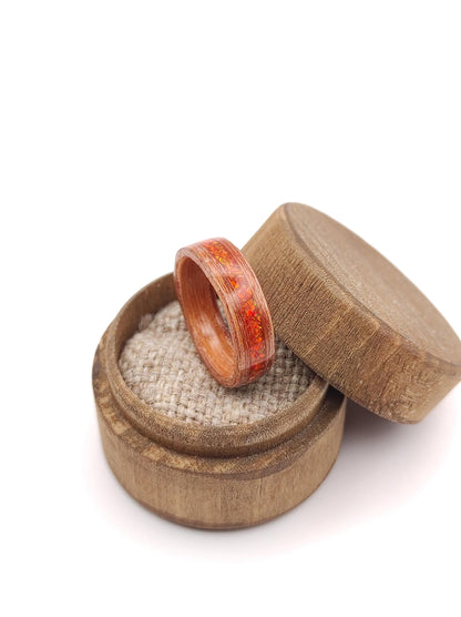 Redwood & Red Fire Opal Ring - WoodRingsByJet