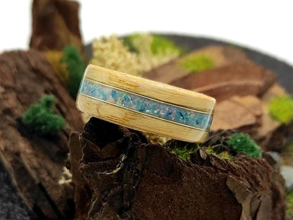 BentWood Ash veneer Ring & Turquoise opal. - WoodRingsByJet