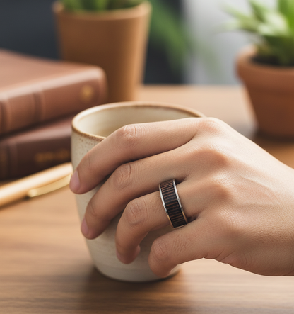 Pierścionek stal chirurgiczna – wenge minimalistyczny