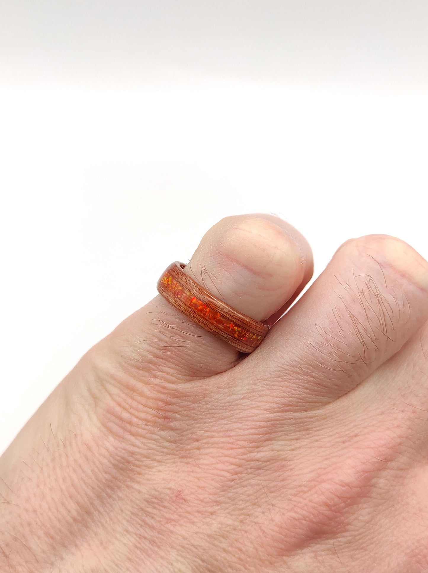Redwood & Red Fire Opal Ring - WoodRingsByJet