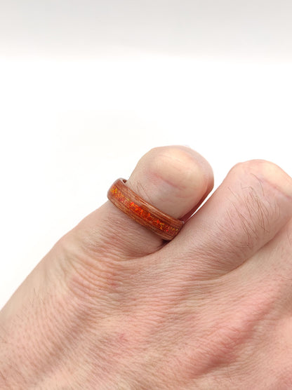 Redwood & Red Fire Opal Ring - WoodRingsByJet