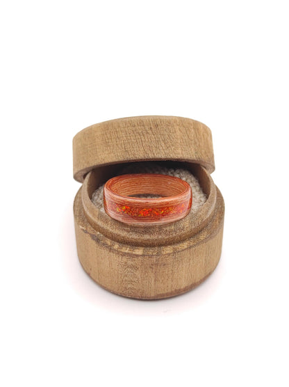 Redwood & Red Fire Opal Ring - WoodRingsByJet