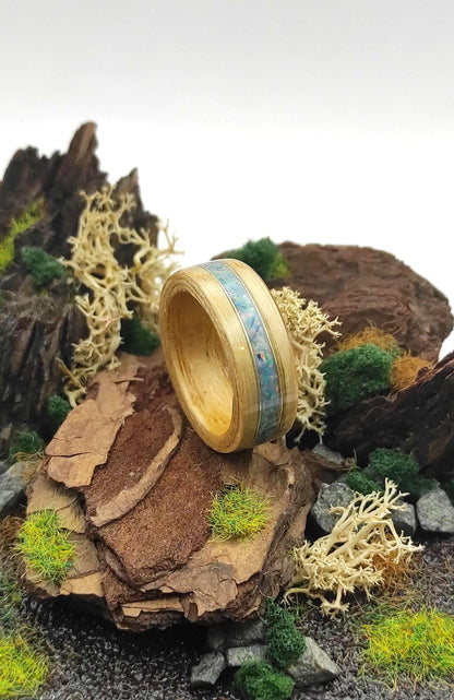 BentWood Ash veneer Ring & Turquoise opal. - WoodRingsByJet