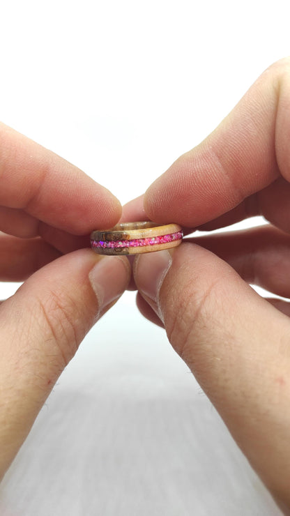 Willow Wood & Rose Pink Opal Ring - WoodRingsByJet