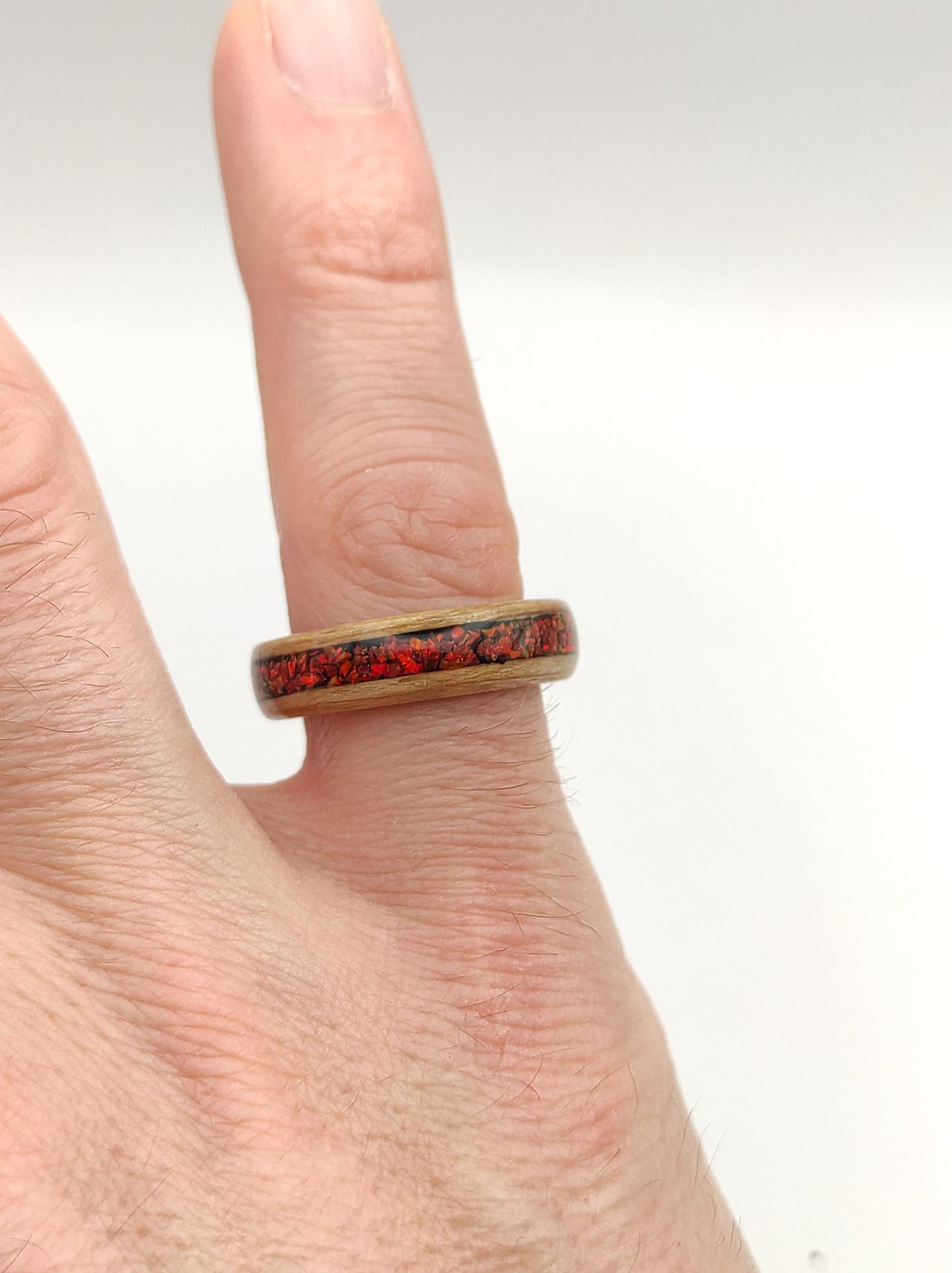 Oak & Red Opal Ring - WoodRingsByJet