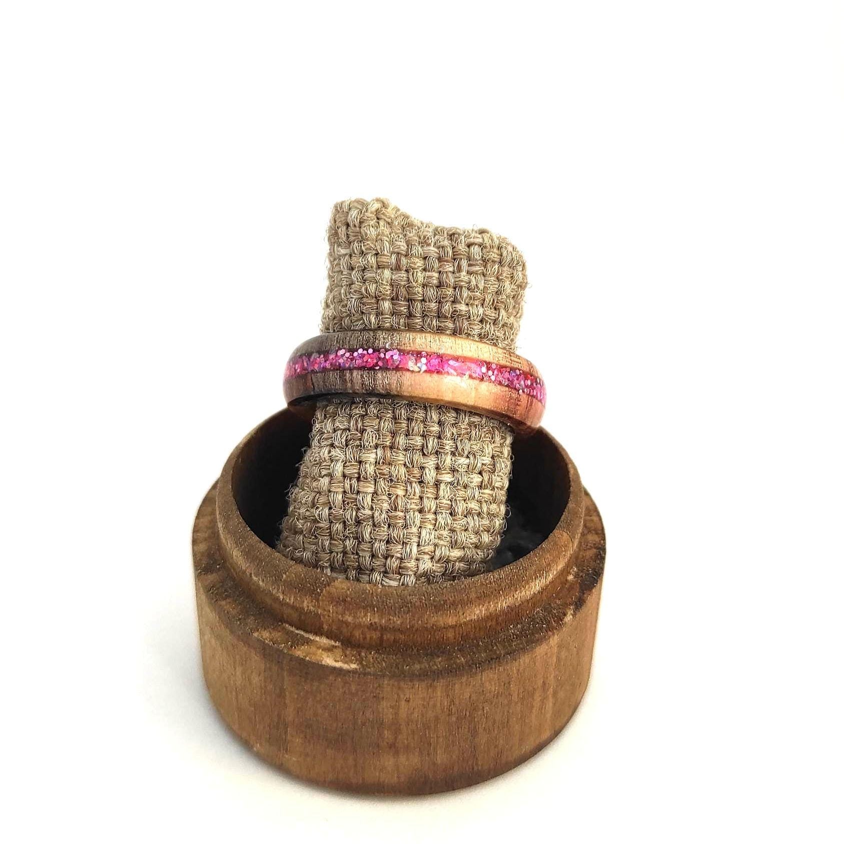 Willow Wood & Rose Pink Opal Ring - WoodRingsByJet