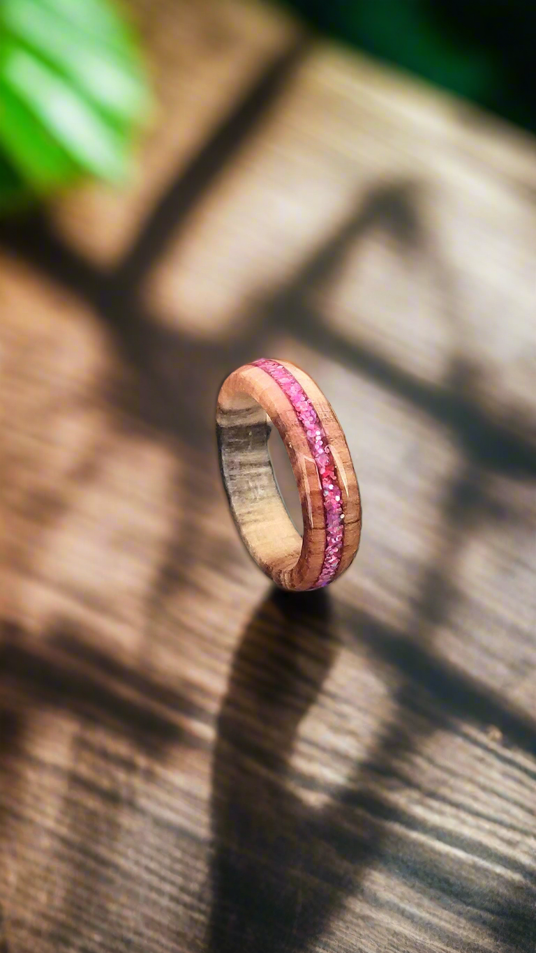 Willow Wood & Rose Pink Opal Ring - WoodRingsByJet