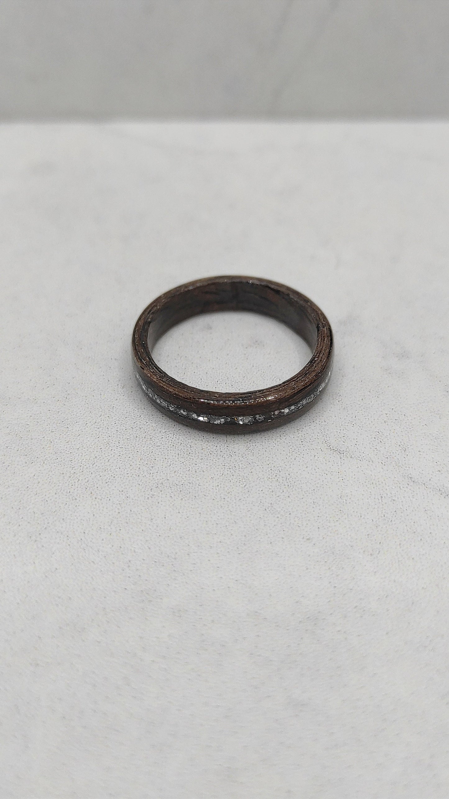 Walnut Wood Ring & Silver Glitter - WoodRingsByJet