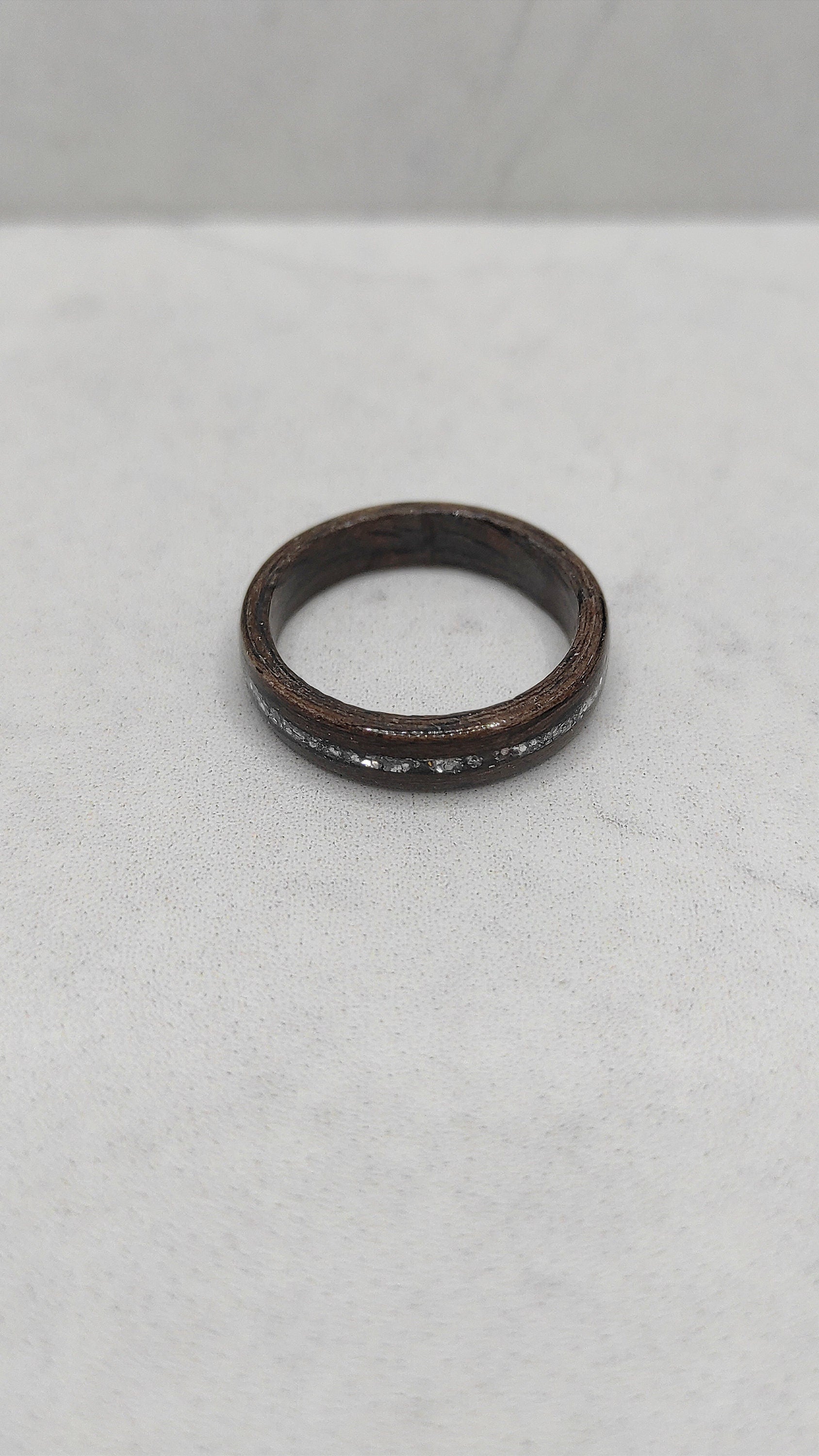 Walnut Wood Ring & Silver Glitter - WoodRingsByJet