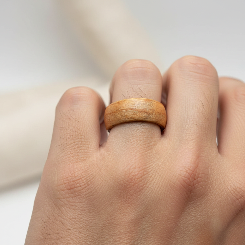 Drewniany pierścionek wiśnia – minimalistyczna obrączka