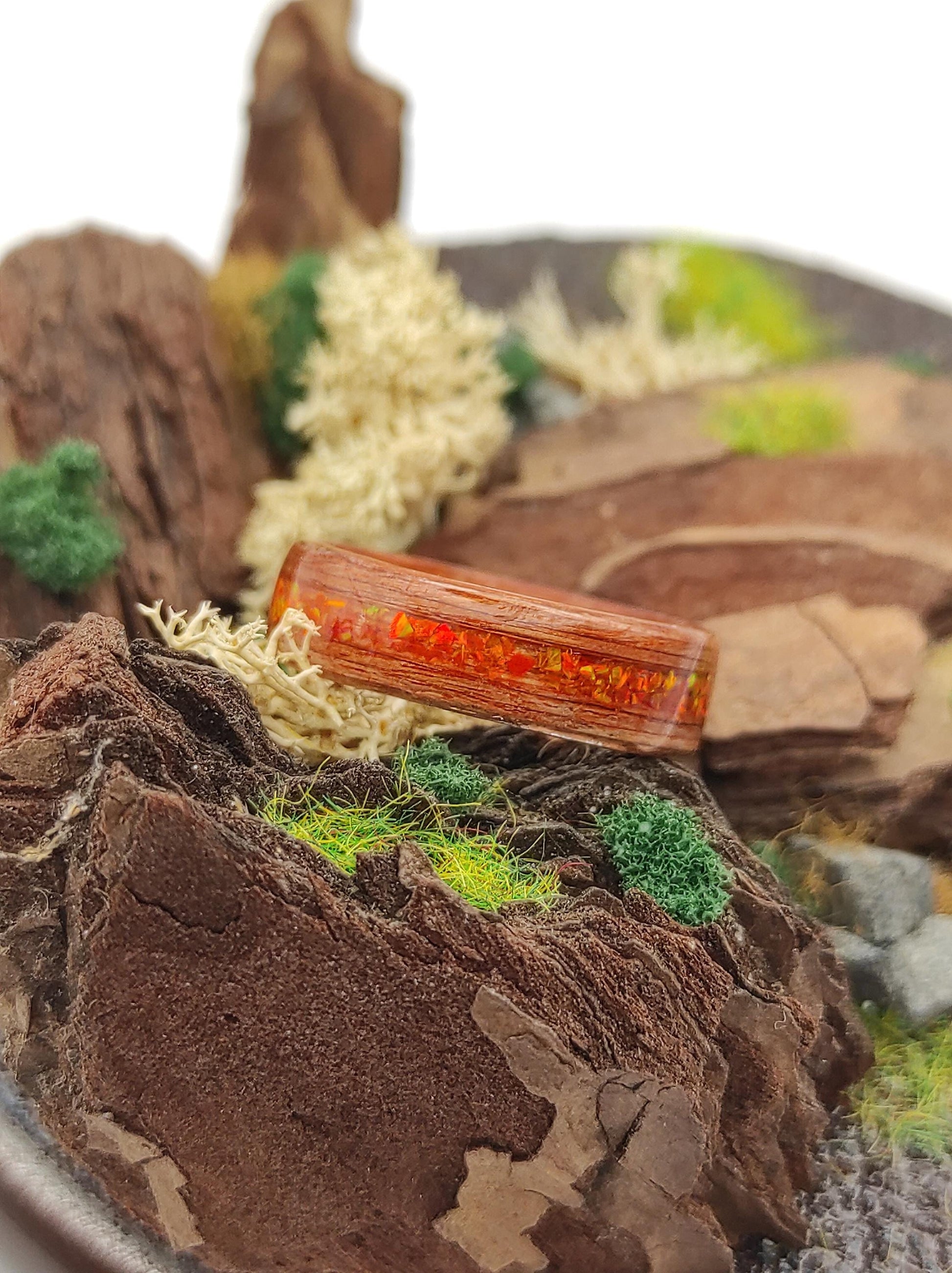 Redwood & Red Fire Opal Ring - WoodRingsByJet