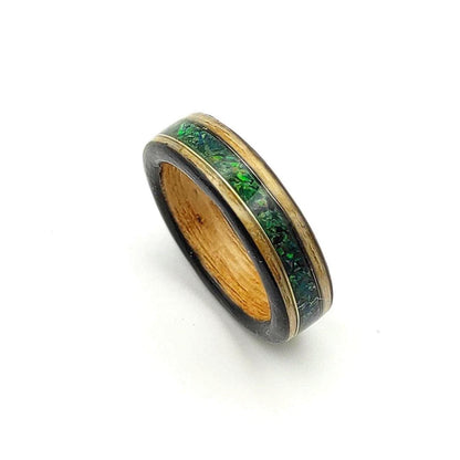 Bentwood Ash Ring & Dark Green Crushed Opal - WoodRingsByJet