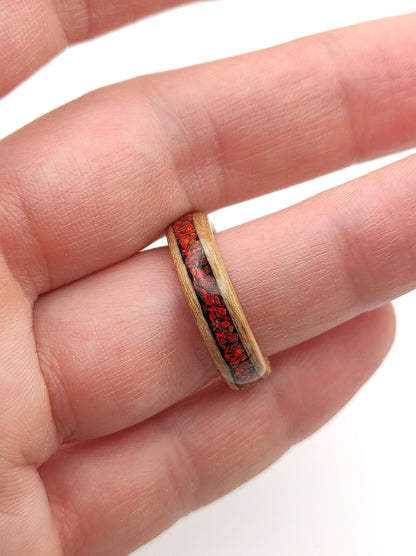 Oak & Red Opal Ring - WoodRingsByJet