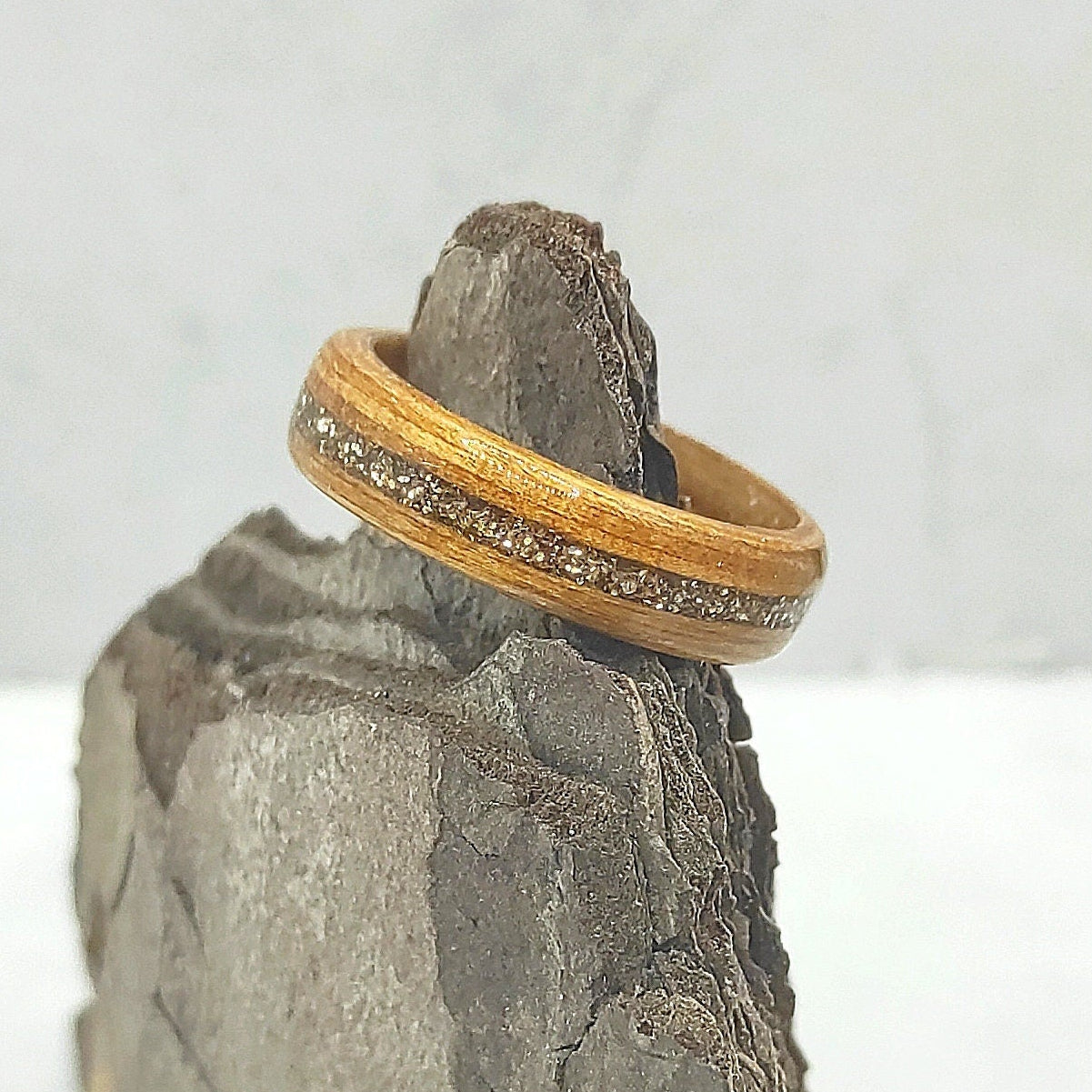 Teak Wood Ring & Gold Glitter Inlay - WoodRingsByJet