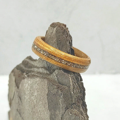Teak Wood Ring & Gold Glitter Inlay - WoodRingsByJet