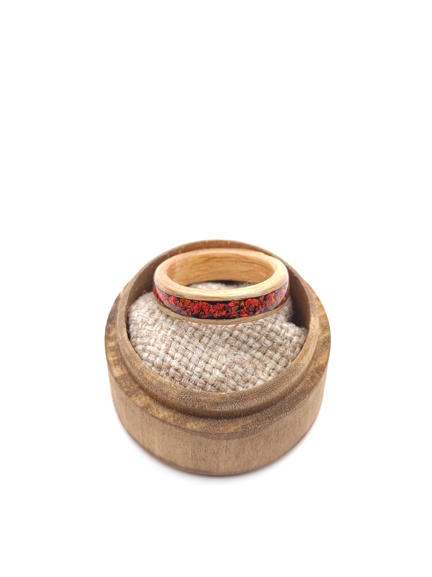 Oak & Red Opal Ring - WoodRingsByJet