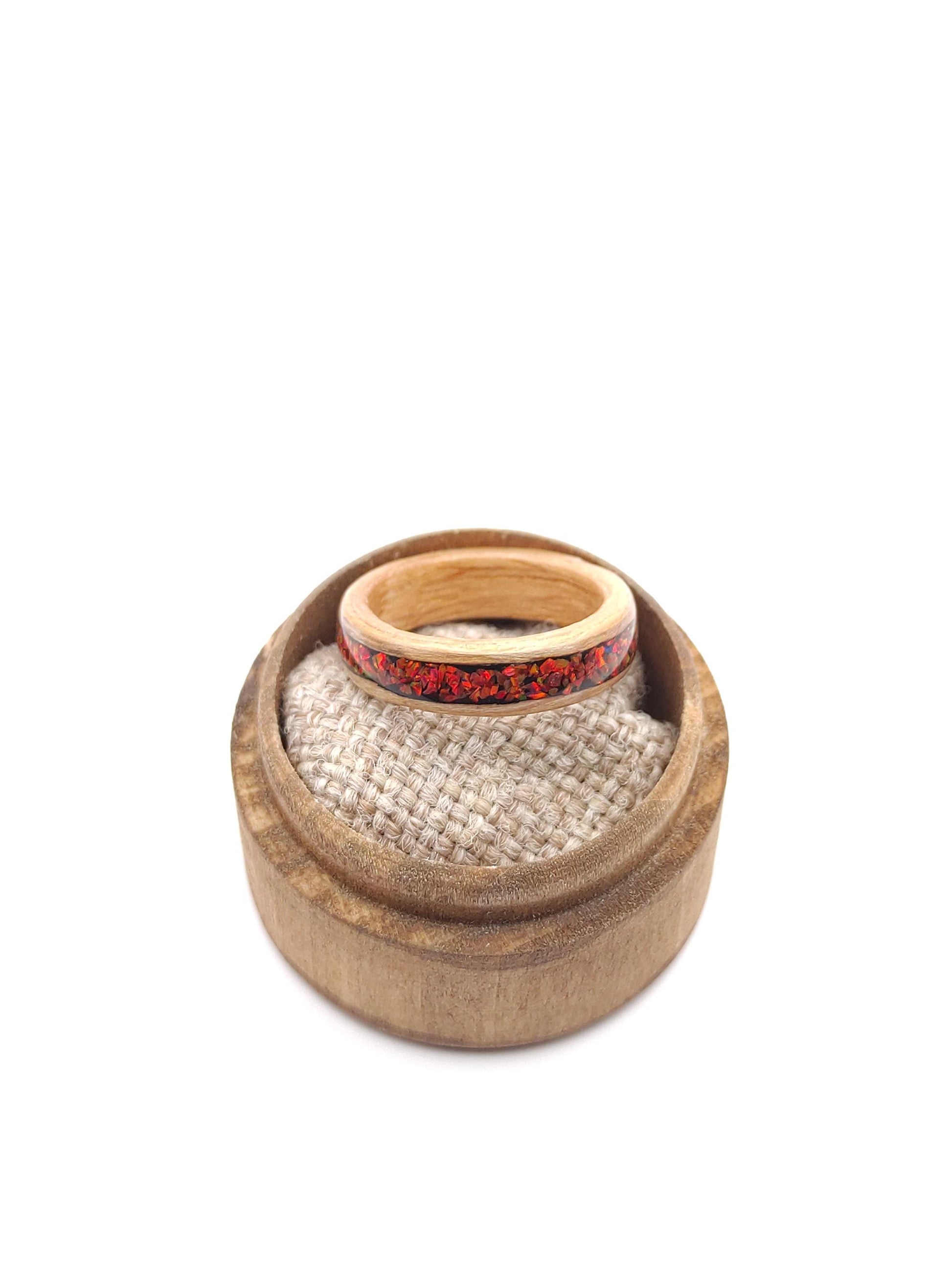 Oak & Red Opal Ring - WoodRingsByJet