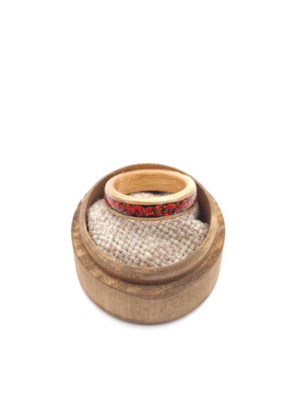 Oak & Red Opal Ring - WoodRingsByJet