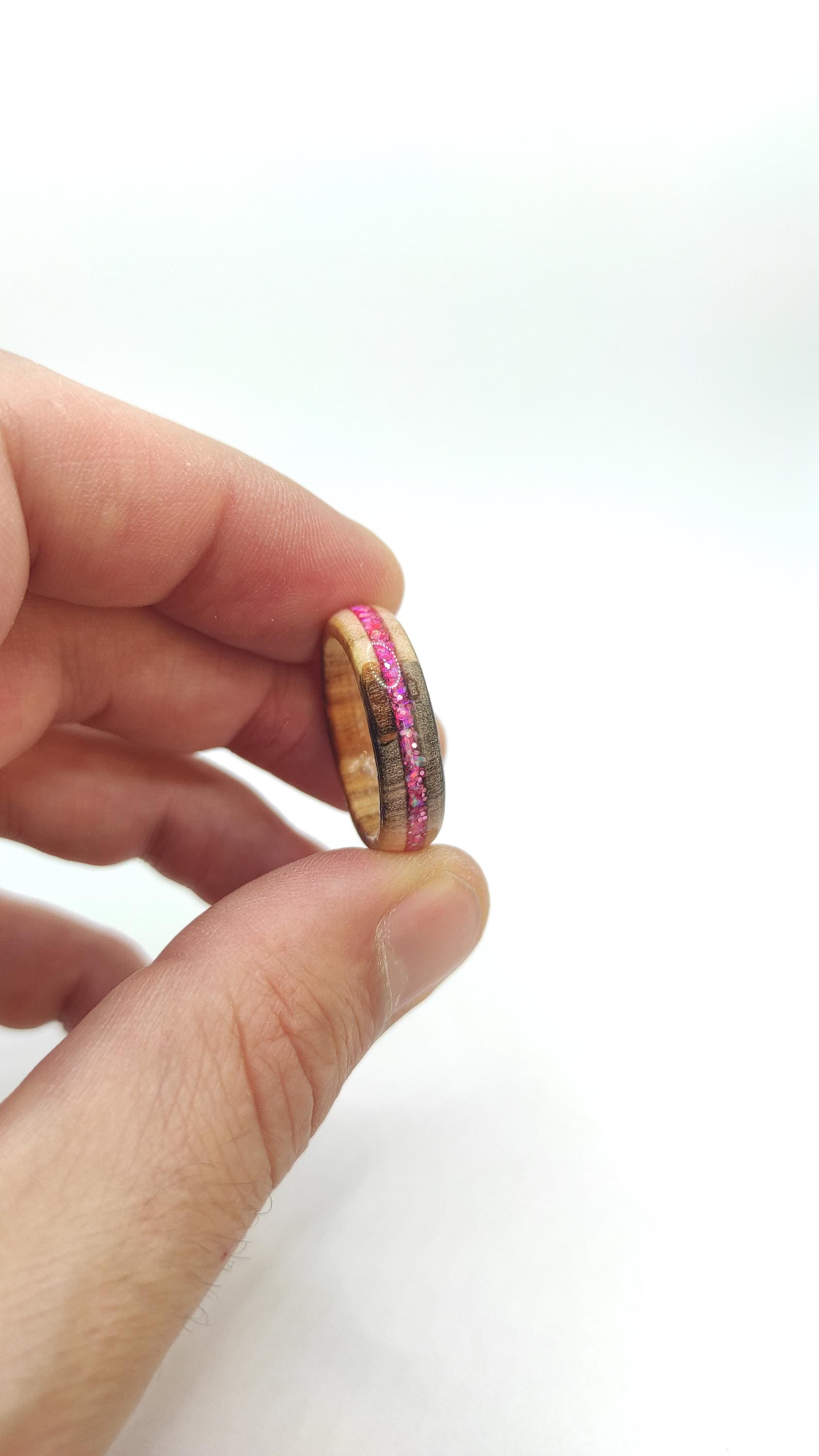Willow Wood & Rose Pink Opal Ring - WoodRingsByJet