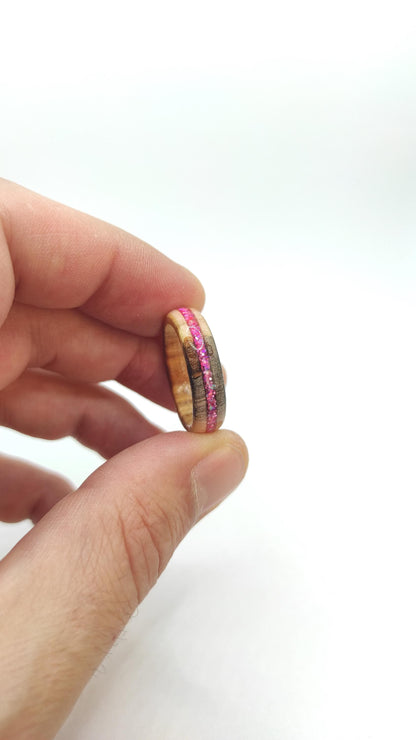 Willow Wood & Rose Pink Opal Ring - WoodRingsByJet
