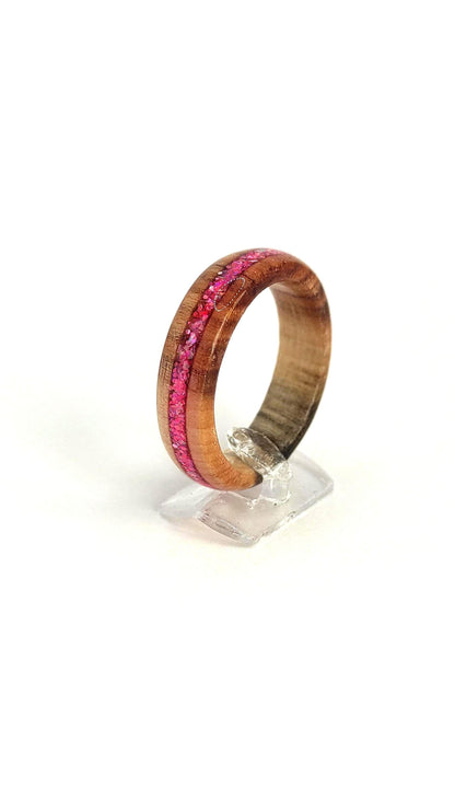 Willow Wood & Rose Pink Opal Ring - WoodRingsByJet